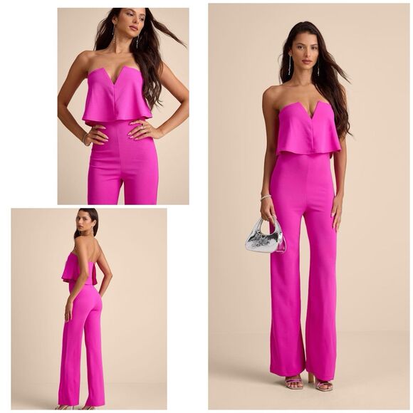 Lulus Power of Love Jumpsuit Women's XS Magenta Strapless NWOT - Picture 1 of 14